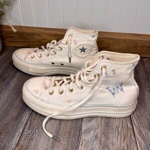 Converse All Star Lift Platform Canvas High Top Tiny Tattoos Butterfly Womens 8